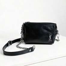 Yves Saint Laurent Black Square Chain Bag, Classic Logo Design, DIY Handmade Transformation Bag, Retro High-End Underarm/Shoulder Bag, Luxury Women Handbag - Black - View 1