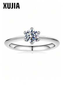 XUJIA 1 pieza Anillo de Moissanita de 0.5 Quilates, Estilo de Mujer, Color D, Claridad VVS1, 5mm Redondo, Perfectamente Cortado, Montura Clásica de 6 Garras de Plata de Ley 925, Anillo de Aniversario de Plata, Regalo de Joyería de Boda - Plateado - Ver 2
