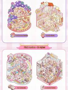 3.0 Version Tilado Miniature Scene Collection Book 3.0 - 15 Sticker Sheets, 10 Backing Cards, 10 Reference Images, 1 Tweezers, 3D Miniature House Crafting Kit For DIY Collages, Art Stickers, Housewarming Scrapbook Supplies - 粉紅色 + 紫色 + 鑷子 - 查看 3