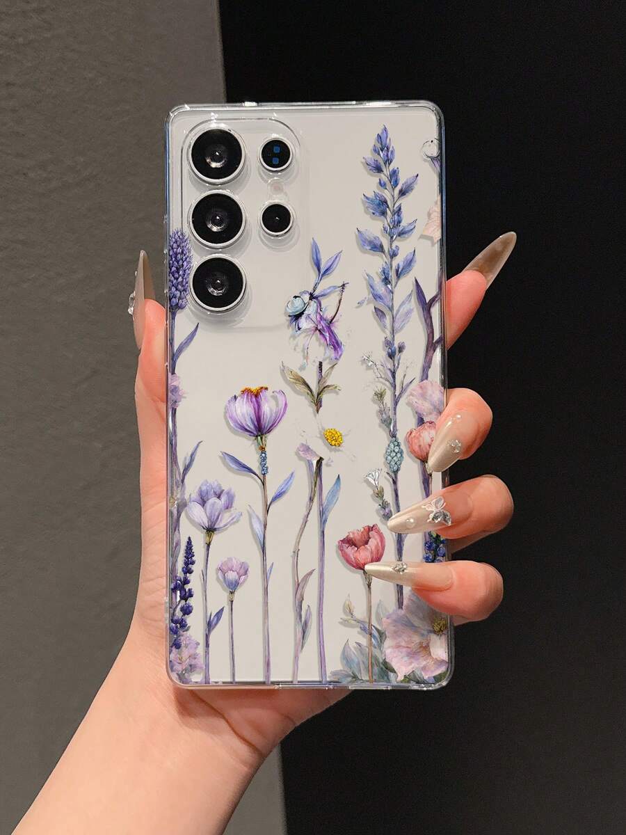 1 ốp lưng điện thoại TPU trong suốt chống sốc, phủ toàn màn hình, in họa tiết hoa tua rua màu tím bằng công nghệ UV, tương thích với các dòng máy Apple 7/8/7 Plus/8 Plus/X/XS/XR/XS Max/11/11 Pro/11 Pro Max/12/12 Pro/12 Pro Max/12 Mini/13/13 Pro/13 Pro Max/13 Mini/14/14 Pro/14 Pro Max/14 Plus/15/15 Pro/15 Pro Max/15 Plus/16/16 Pro/16 Pro Max/16 Plus/17/17 Pro/17 Pro Max/Air, Galaxy, Honor 400, 400 Pro, 500, 500 Pro