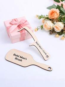 1 chiếc lược gỗ dành cho người hói, lược chải tóc hài hước cho người hói, dụng cụ chải tóc bằng gỗ không răng, bộ lược không răng, quà tặng độc đáo. - Màu gỗ - Xem 2