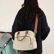 1 Peça Bolsa Tote Casual Feminina Colorblock, Material de Nylon Impermeável, Fechamento com Zíper Multicompartimento, Estilo Minimalista Casual, Bolsa de Mão e Ombro, Adequada para Trabalho, Escola e Viagens Curtas - Caqui - Visão 10