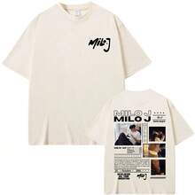 Rap Singer Milo J 111 Album Graphic T-Shirt 2025 Summer Men's Women's Hip-Hop Fashion Oversized Casual Pure Cotton T-Shirt - Grey - View 1