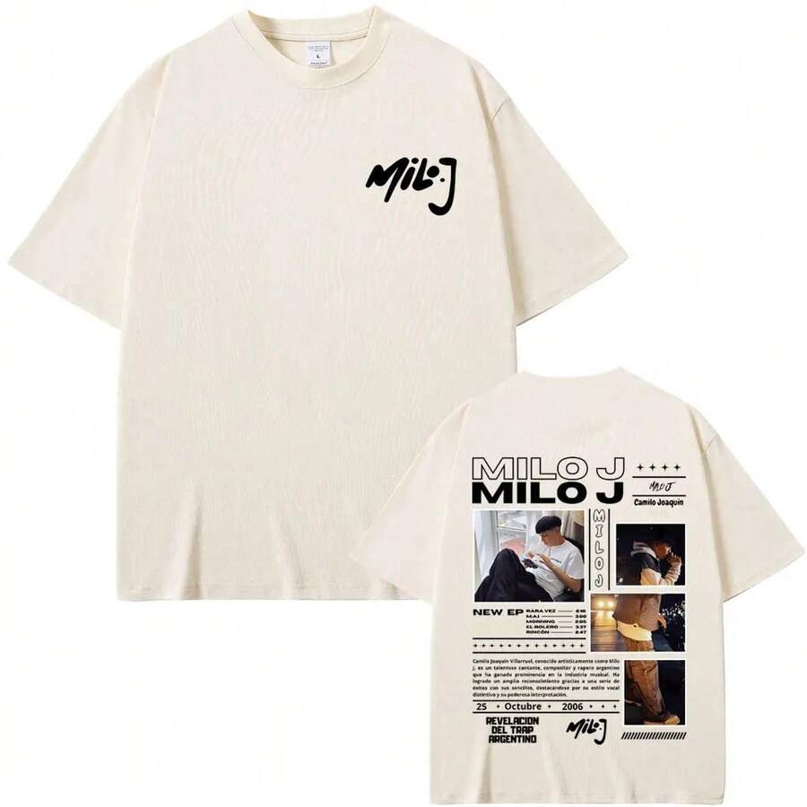 Rap Singer Milo J 111 Album Graphic T-Shirt 2025 Summer Men's Women's Hip-Hop Fashion Oversized Casual Pure Cotton T-Shirt - Grey - View 1