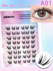 48/64/72 Cluster Self-Adhesive False Eyelash Cluster Fluffy Style, No Need For Glue Self-Adhesive DIY Eyelash Extension, Pre Adhesive False Eyelash Cluster Naturally Flowing Eyelash Extension, C Roll False Eyelash Cluster - Black - View 8
