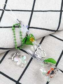Y2K Aesthetic Handmade Fish Bag Phone Charm - Fish-Shaped Keychain Jewelry For Women, Cute Phone Accessory With Fish Scale Charm & Ring-Like Connector, Compatible With Smartphones & Keys (No Electronics) - Green - View 4