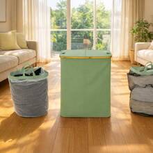 140L Laundry Hamper With Lid And 2 Removable Liners Large Capacity For Dirty Clothes Storage In Bedroom Bathroom - Green - View 5