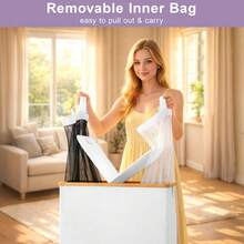 140L Laundry Hamper With Lid And 2 Removable Liners Large Capacity For Dirty Clothes Storage In Bedroom Bathroom - 白色 - 查看 2