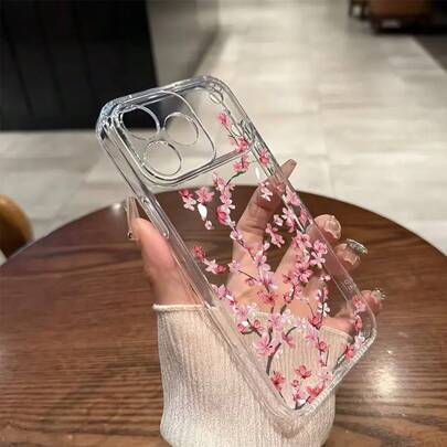 1 Stück neues minimalistisches Kirschblüten-Muster transparente TPU Handyhülle kompatibel mit iPhone 17, 11, 16 Pro Max, 16 Pro, 16, 15 Pro Max, 14 Pro Max / Galaxy S25 Serie, A16 / Honor X6A, X7B, X8B / 13C, Note 13 Schutzhülle