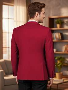 Men's Suit Classic Lapel Collar Suit Jacket Adult Slim Fit Single Breasted Casual Blazer Wedding Banquet Groommen Dress Business Party Mens Formal Blazer  Light Wine Red Burgundy Suit Men - 淺酒紅 - 查看 3