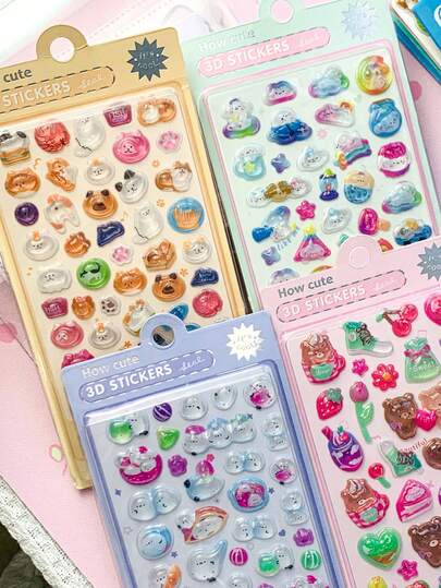 3D Embossed Cute Bear Decorative Stickers, Soft Adorable Sweet Party Stickers, Waterproof Tear-Resistant, Suitable For School Supplies, Cups, Earphone Cases, Picture Books Decoration, Perfect For Home Decor, Party Decoration, Birthday Gifts