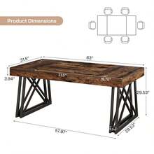 Tribesigns Dining Table For 4-6, 160 Cm Farmhouse Kitchen Table With Sturdy Metal Legs, Rectangular Dinner Furniture For Home, Living Room, Rustic Brown & Black - Brown - View 2