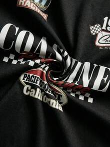 Men's Coastline Performance Letter Slogan Graphic T-Shirt, Casual Street Vintage Racing Motorcycle Pacific Coast California Style, Black - Black - View 7