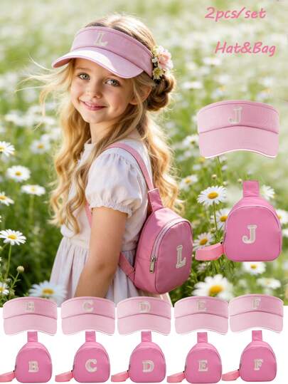 2PCs Children Baseball Hat With Mini Bag Boys Girls Camping Hat Anti-UV Strap Kids Bucket Hat Headwear For 3-8 Years Old Baby