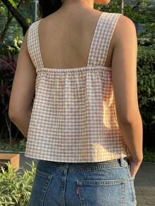 Temptaria Áo sơ mi tay ngắn cổ vuông xếp ly kẻ caro, kiểu dáng nghỉ dưỡng, thanh lịch cho các buổi hẹn hò, đám cưới, mặc hàng ngày, dành cho nữ. - Nhiều màu - Xem 5