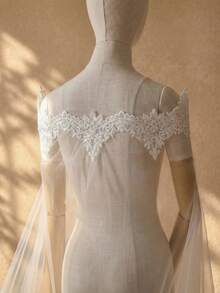 3米长蕾丝新娘披肩披肩婚纱头纱教堂式短外套女士披肩新娘配饰婚礼外套 - 彩色 - 查看 11
