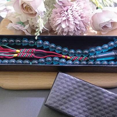 【开斋节礼物，日常祈祷必备】精美礼盒装45颗手工树脂编织吊坠高品质斋月祈祷念珠，便携式手持念珠手链，宗教仪式配件