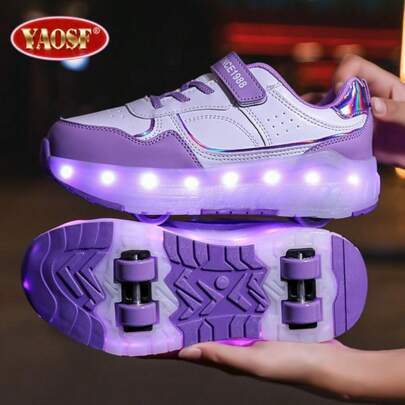 YAOSF Zapatos con ruedas para niños/adolescentes - Versión mejorada con mayor estabilidad, zapatos deportivos 2 en 1 desmontables, zapatos de patinaje sobre ruedas geniales para la calle, zapatos deportivos luminosos para exteriores, zapatos para padres e hijos, nuevos patines en línea, zapatos que se iluminan por la noche, zapatos con ruedas recargables por USB, zapatos con ruedas y luces LED, zapatos deportivos con suelas luminosas, zapatos con ruedas para niños, niñas y estudiantes para deportes al aire libre, regalo de festival de alta gama para niños