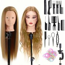 24 Inch Make Up Hair Mannequin Head, Cosmetology Manikin Practice Doll Head With Synthetic Hair, Braiding Hairdressing Head For Hair Styling, Includes Table Clamp Stand - Gold - View 8