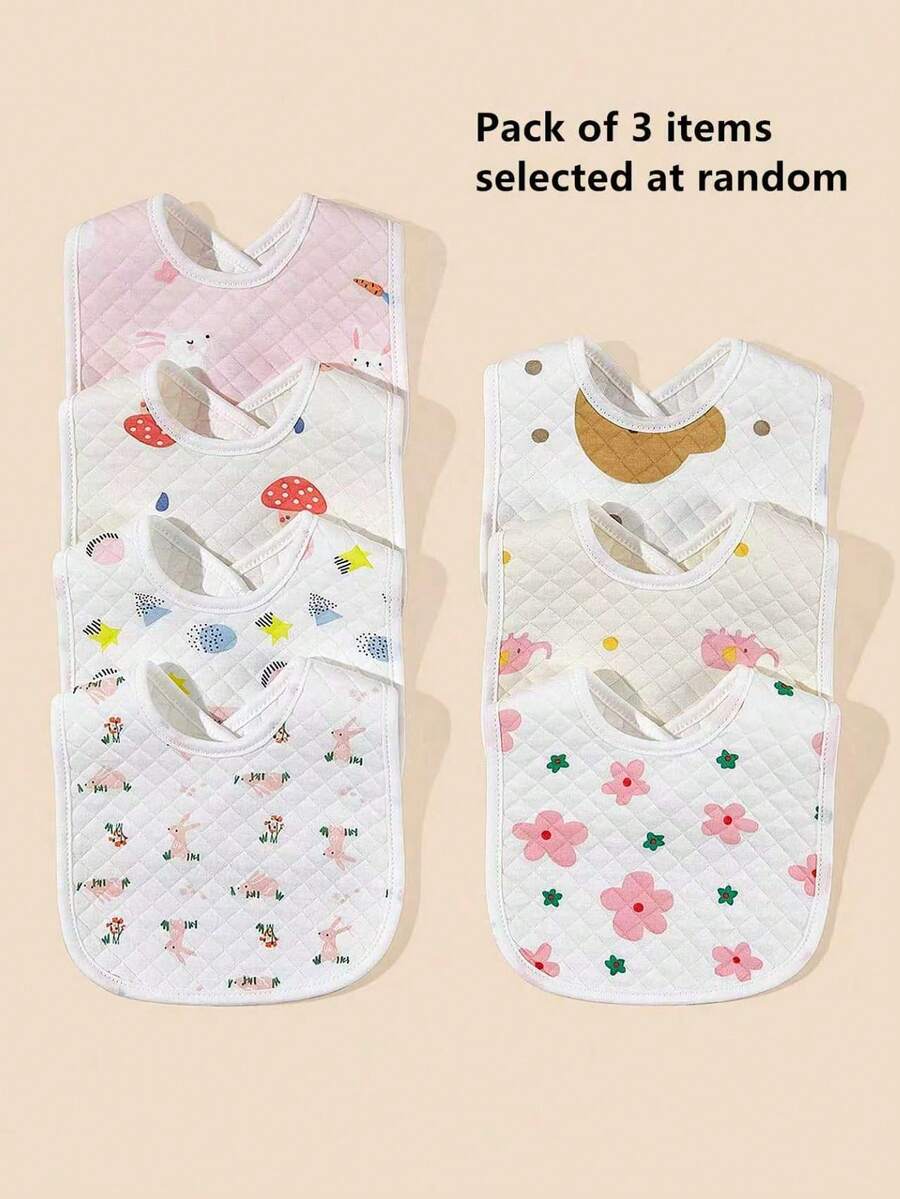 3入組隨機嬰兒花和兔子圖案圍兜 - 彩色 - 查看 1