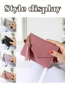 Cartera personalizada con nombre – Cuenta con múltiples ranuras para tarjetas, ventana para foto, compartimento para billetes y una borla de cadena dorada con dije de corazón. - Multicolor - Ver 7