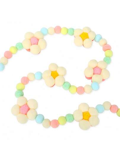 春季毛毡球旗 可爱花朵毛毡挂饰，彩色毛毡球旗 花卉装饰挂旗，春季复活节假日家居壁炉墙挂派对用品，波西米亚风毛毡花朵球旗 3D花朵毛毡球旗