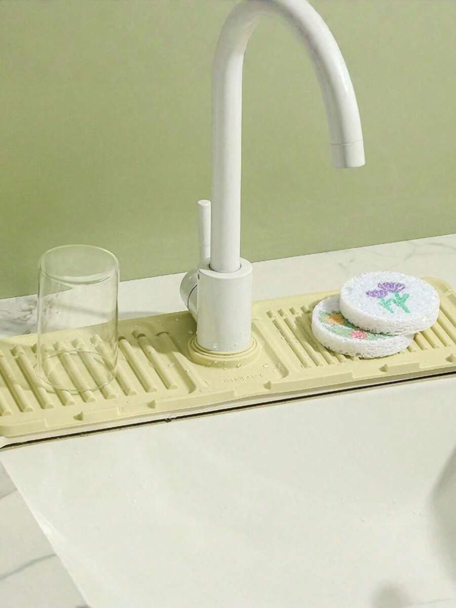 1 Pc Silicone Faucet Drain Mat Splash-Proof Trimmable Narrow Edge For Kitchen Sink & Basin Drain