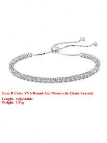 1 Piece 925 Solid Sterling Silver Round Cut Moissanite Diamond Tennis Chain Bracelet Luxury Jewelry For Women, Men Wedding Party Banquet Gift - Round - View 6