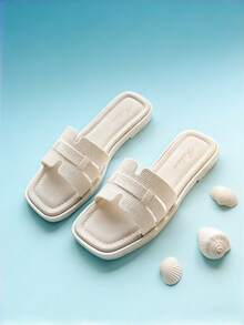 Chinelos Femininos, Sandálias Femininas, Chinelos de Plástico, Sandálias Tipo Slip-On com Estampa Paisley Tie-Dye, Básicas de Moda para Férias, Vazadas com Letra, Sandálias Planas de Dedo Aberto para Praia, Slides Casuais Versáteis de Verão, Decoração com Cinto da Moda, Minimalista, Adequadas para Passeios Diários, Festivais, Festas, Casa, Chinelos, Sandálias, Sandálias Femininas, Sapatos Brancos, Xadrez, Slip-On, Praia, Calçados de Praia, Chinelos - Branco - Visão 11