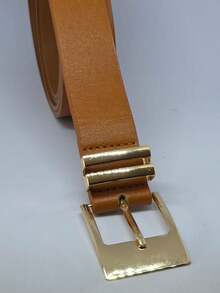 1 Piece Of Women's Caramel Brown Belt With Organic-Shaped Buckle, Classic Style, Versatile Metal, Premium PU Leather With High Durability. - 鏽棕色 - 查看 5