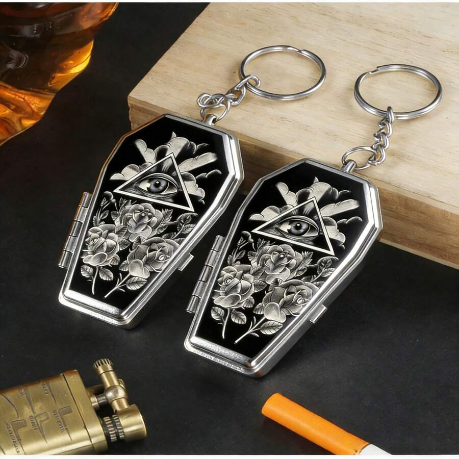 1pc God's Eye Design Ashtray, Available In Gold, Red, Yellow, Red, Gray, Blue Eye Colors, Keychain Design For Easy Carrying, Punk Coffin Shaped Ashtray - Eye Of God - View 1