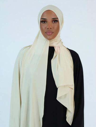 1pc Women's Minimalist Classic Solid Color Elegant Casual Scarf, Premium Knit Fabric Viscose Jersey Hijabs Scarf, Long Turban Style Suitable For Daily Life, Travel And Gatherings