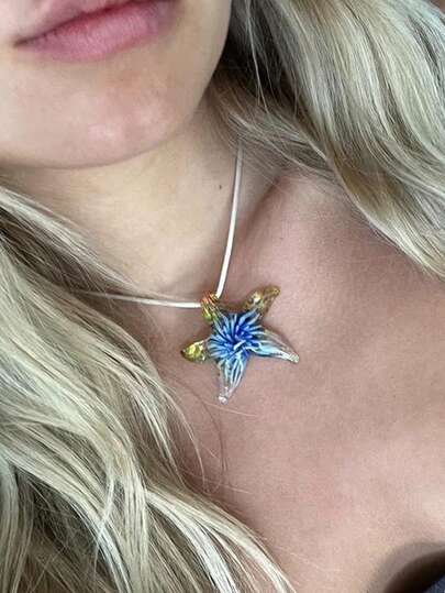 1pc Retro Minimalist Bohemian Ocean Style Glass Sea Star Pendant Necklace, Suitable For Women's Daily Wear, Suitable For Dates, Summer Outings, Beach Vacations, Parties, Holidays, Jewelry Gifts