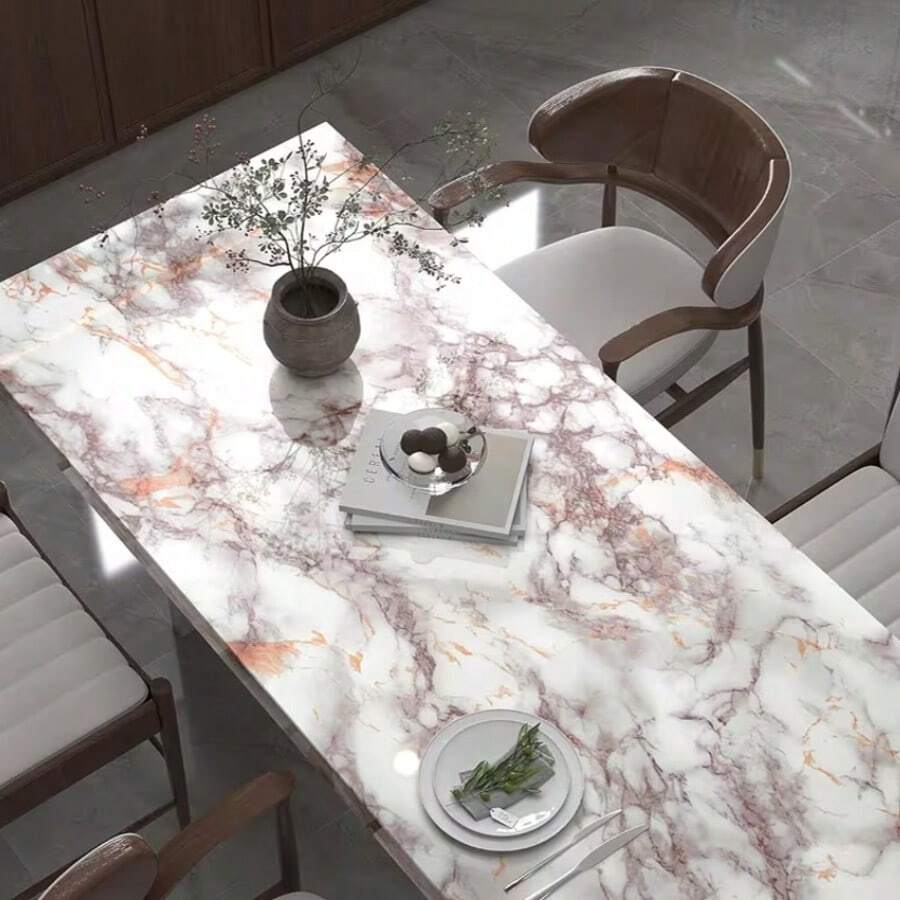 1 Roll Waterproof, Oil-Proof, Heat-Resistant Dining Table Protective Sticker, Gray & White Marble Pattern Self-Adhesive Paper | Heat-Resistant, Easy To Tear And Stick, Suitable For Kitchen Countertop, Cabinet, Table Renovation - White Gray Stone - View 1
