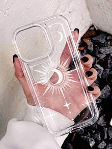 1 pieza Funda de teléfono suave con cojín de aire transparente, antideslizante, con diseño romántico minimalista de línea, luna misteriosa y estrella, compatible con iPhone 11/12/13/14/15/16/17 Pro Max - Multicolor - Ver 3