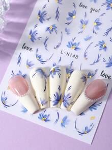 2片/套 时尚蓝色花瓣美甲贴纸，3D蓝色花瓣法式美甲贴纸，自粘美甲装饰，春夏美甲用品 - 彩色 - 查看 3
