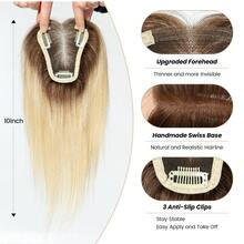 3.5"X4" 100% Human Hair Topper, Hand-Woven, Swiss Lace Base, For Women, 10" - Multicolor - View 3