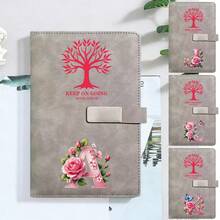 A5 横格笔记本，PU 封面，磁扣硬壳，高级商务笔记本，大学横格日记本，美观素描本，记事本，日记本，学校办公室必备，可印制姓名首字母（26 个字母）图案 - 灰色 - 查看 1