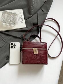 2026 Fashionable Textured Small Square Bag, Korean Style Chic Box Bag, Shoulder Bag - Red - View 6