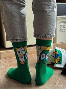 5双男士自制UFO爆炸图案中筒袜，可爱卡通印花，吸湿透气棉混纺面料，适合日常及居家穿着 - 彩色 - 查看 4