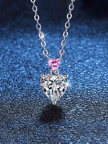 1pc Luxury 925 Silver Zirconia Heart Pendant Necklace, Suitable For Women's Daily Wear, Party, Vacation, Valentine's Day, Mother's Day, Wedding Anniversary, Birthday, New Year Gift - Silver - View 6