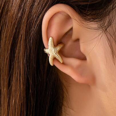 1 chiếc khuyên tai hình sao biển, khuyên tai kẹp chủ đề đại dương dành cho nữ, khuyên tai kẹp hình sao biển sinh vật biển phù hợp với trang phục đi biển.