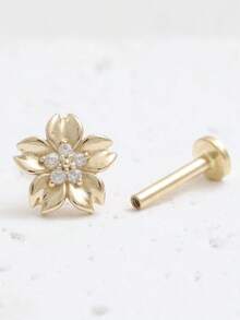 1件925纯银镶嵌锆石花朵耳钉，耳骨钉，耳夹，男女皆宜 - 單隻耳釘 - 查看 7