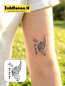 1套“幸运777仙女翅膀”革命性科技纹身贴纸，半永久纹身，临时纹身，持久耐用，男女通用，防水，逼真纹身效果，植物基配方，产品编号MNF028 - 黑色 - 查看 2