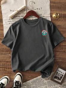 1pc Young Boys Casual Printed Round Neck Short Sleeve T-Shirt, Summer Student Wear - A And Versatile T-Shirt That Brings Joy And Happiness To Every Child! - Dark Grey - View 4