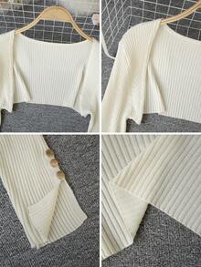 Chill Style Cropped Knit Cardigan, Women's Spring/Summer Shrug Bolero, New Arrival Long Sleeve Button Detail Top For Layering - Apricot - View 8