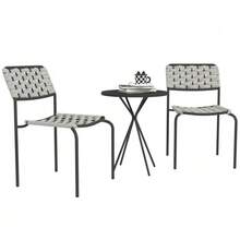 Poly Rattan Garden Furniture Set, 2-Person Garden Lounge Set, 3-Piece Set With 2 Stackable Chairs And A Table, Weather-Resistant, For Garden, Patio Or Balcony, Grey - Grey - View 8