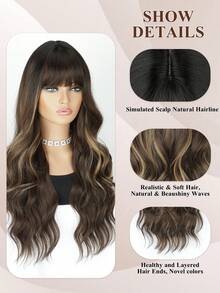 28-Inch Stylish Gradient Long Curly Hair With Bangs, Made Of Synthetic Material, Suitable For Women's Daily Commutes. - Multicolor - View 3