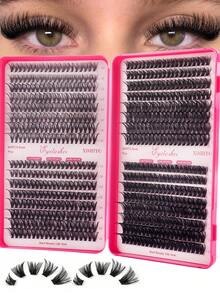 640pcs Cluster False Eyelashes, Thick Curly Lash Extension Set, D-Curl, 8-16mm Mixed Length, DIY Lash Extension Kit, DIY Lower Lash Extension Tutorial, Fluffy Soft Individual Lashes, Create Voluminous Natural Y2K Butterfly Makeup Effect, Soft Natural Lash Look, High Capacity, Fluffy False Lashes Set, Large Capacity Lash Book, Suitable For Beginners, Multiple Lash Combinations, Meet Different Eye Makeup Needs - Multicolor - View 3