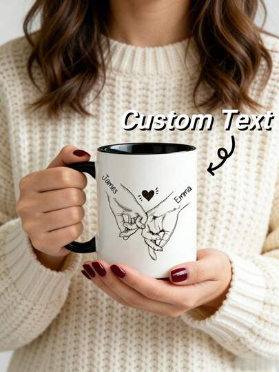 1pc Personalized Couple Holding Hands Mug - Customized Name Line Art Design Ceramic Coffee Cup, Romantic Drinkware Gift For Him And Her, Sweet Anniversary And Valentine's Day Present, Unique Couple Memorabilia, Suitable For Wedding, Birthday And Special Occasions, Home And Office Use